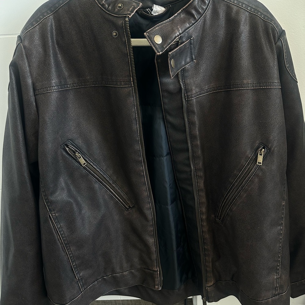 H&M brown leather moto jacket